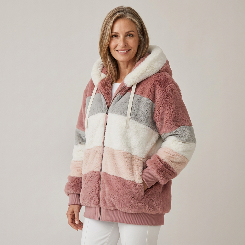 Juliet – Cosy Striped Faux Fur Hooded Jacket