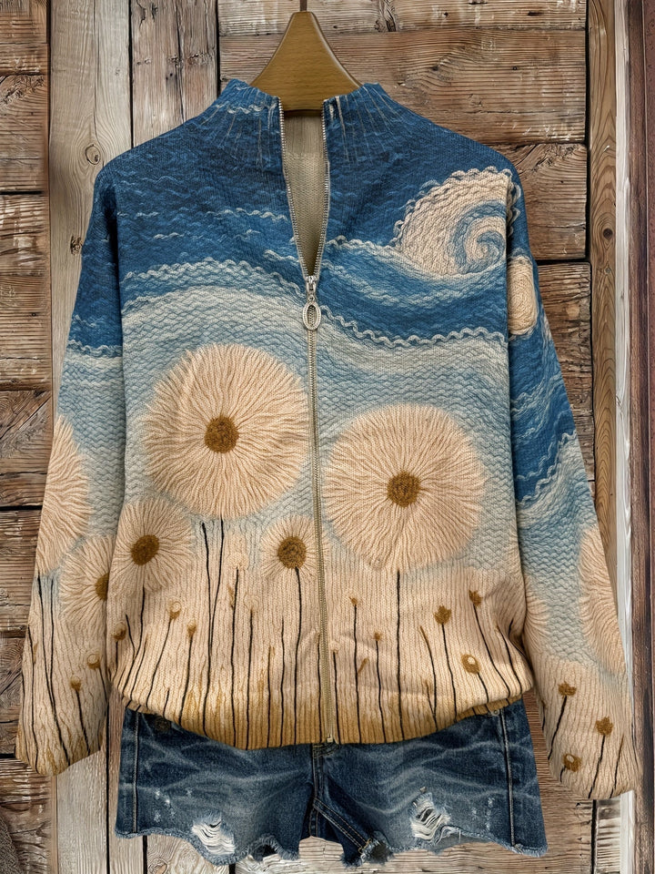 Maxine – Artistic Meadow Print Zip Jacket