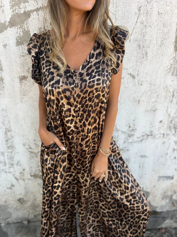 Freya – Leopard Print Midi Dress with Pockets