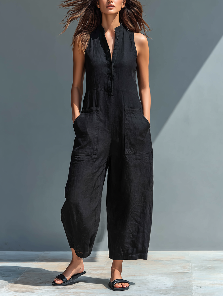 Tamsin – Relaxed Linen-Look Sleeveless Jumpsuit