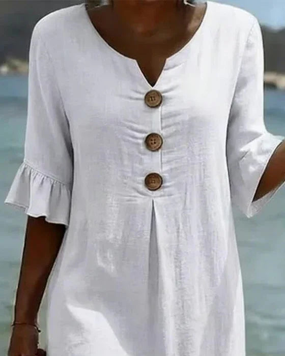 Paulina – Linen-Look Button-Front Midi Dress