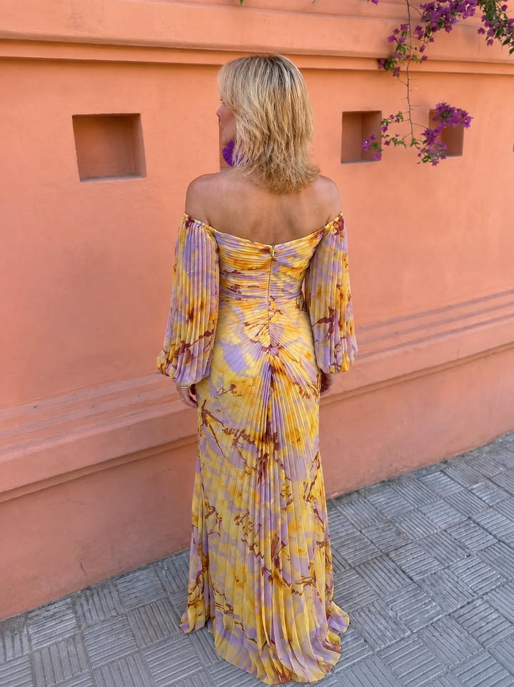 Joan – Pleated Off-Shoulder Gown with Jewel Detail