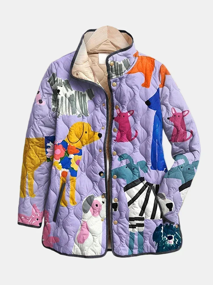 Nerys – Quilted Jacket with Playful Dog Print