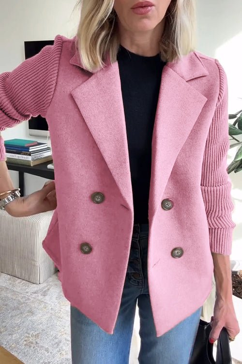 Dorothea – Elegant Knit Sleeve Double-Breasted Blazer