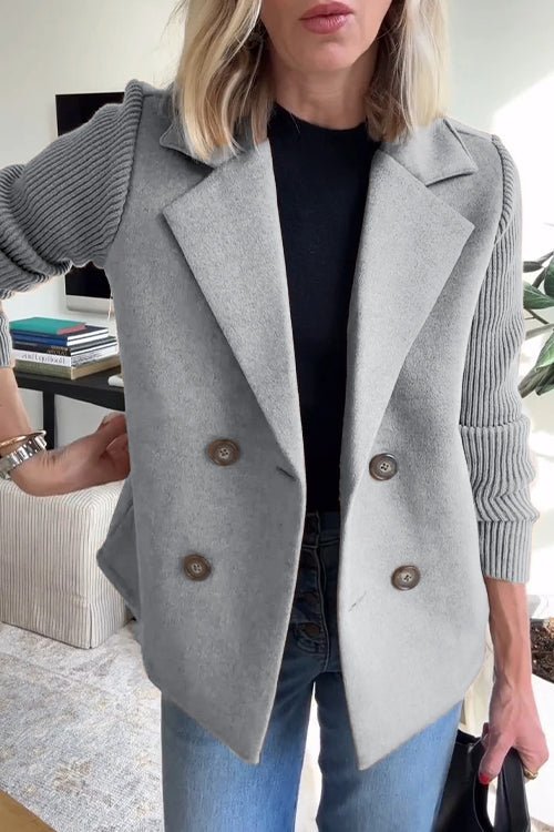 Dorothea – Elegant Knit Sleeve Double-Breasted Blazer