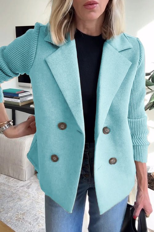 Dorothea – Elegant Knit Sleeve Double-Breasted Blazer