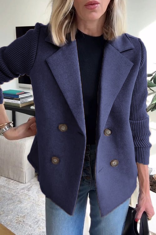 Dorothea – Elegant Knit Sleeve Double-Breasted Blazer