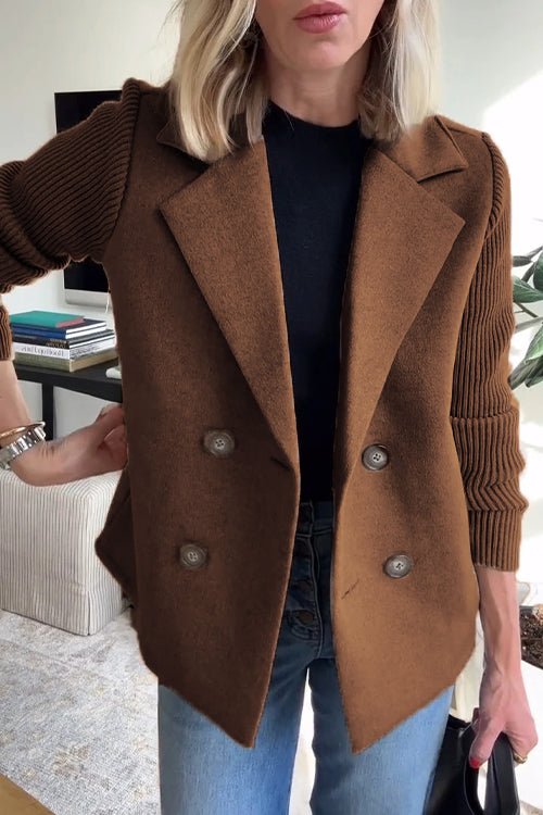 Dorothea – Elegant Knit Sleeve Double-Breasted Blazer