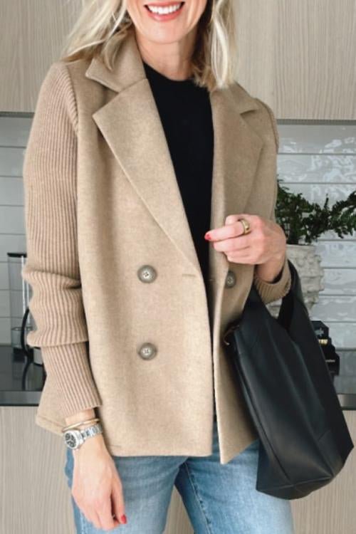 Dorothea – Elegant Knit Sleeve Double-Breasted Blazer
