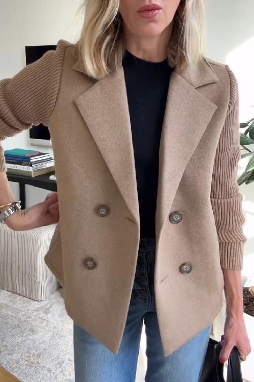 Dorothea – Elegant Knit Sleeve Double-Breasted Blazer