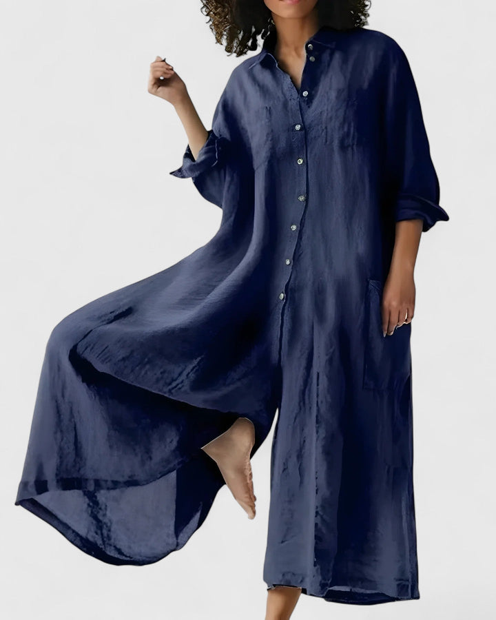 Ursula – Linen-Look Button-Down Midi Dress