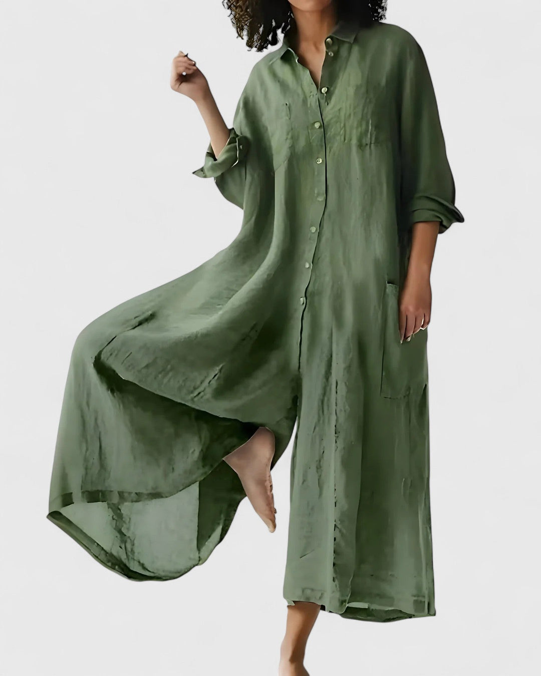 Ursula – Linen-Look Button-Down Midi Dress