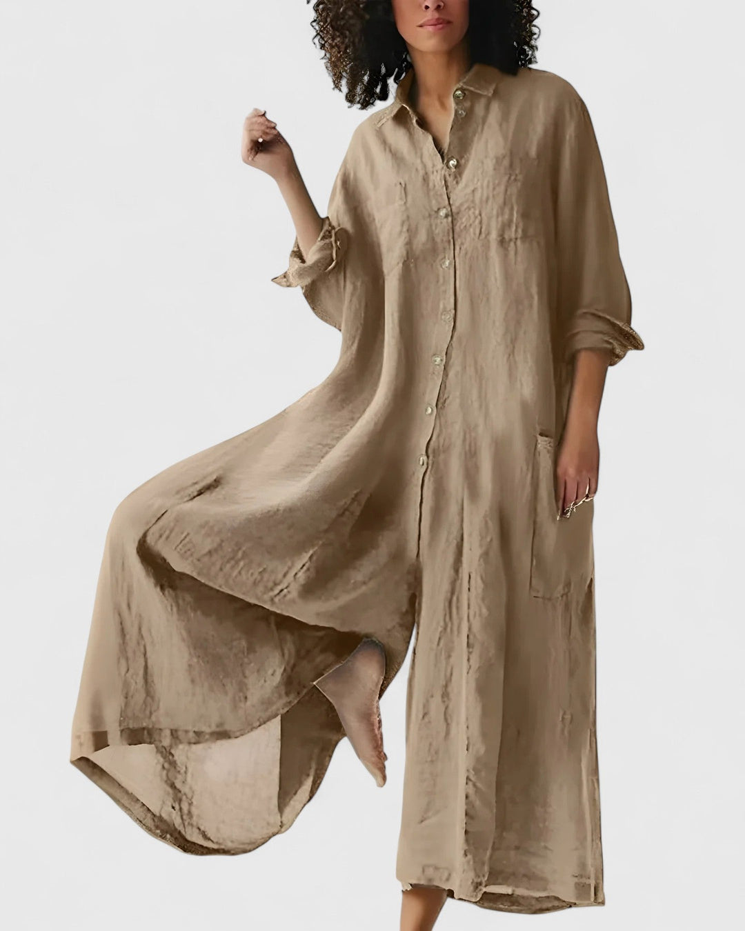 Ursula – Linen-Look Button-Down Midi Dress