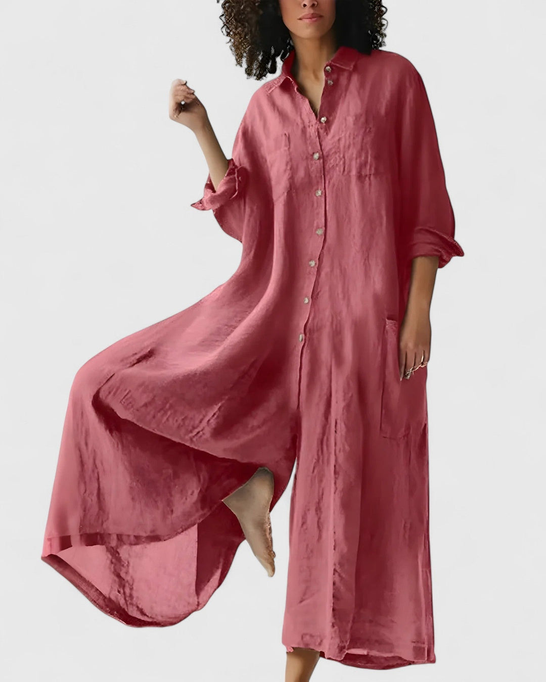 Ursula – Linen-Look Button-Down Midi Dress