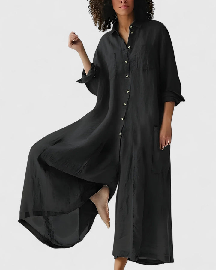 Ursula – Linen-Look Button-Down Midi Dress