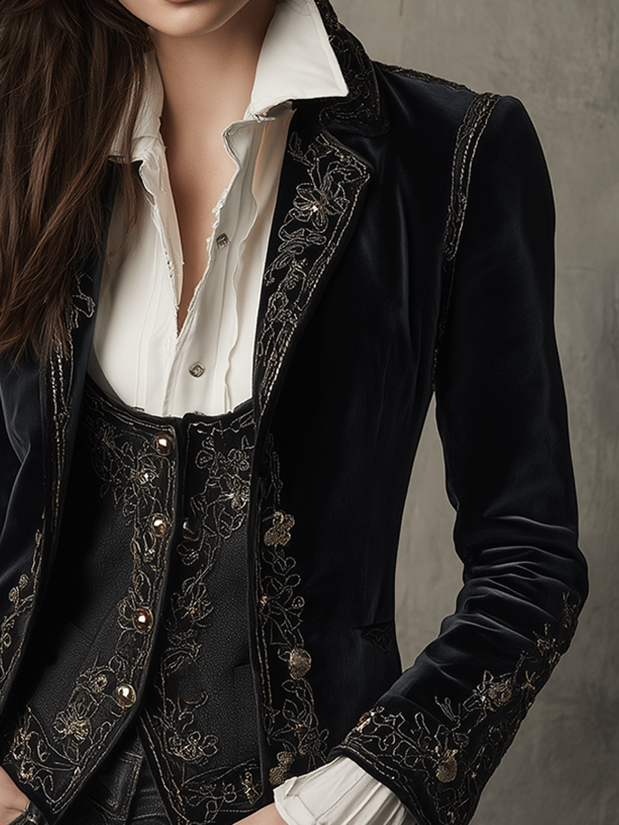 Kerensa – Velvet Embroidered Statement Blazer