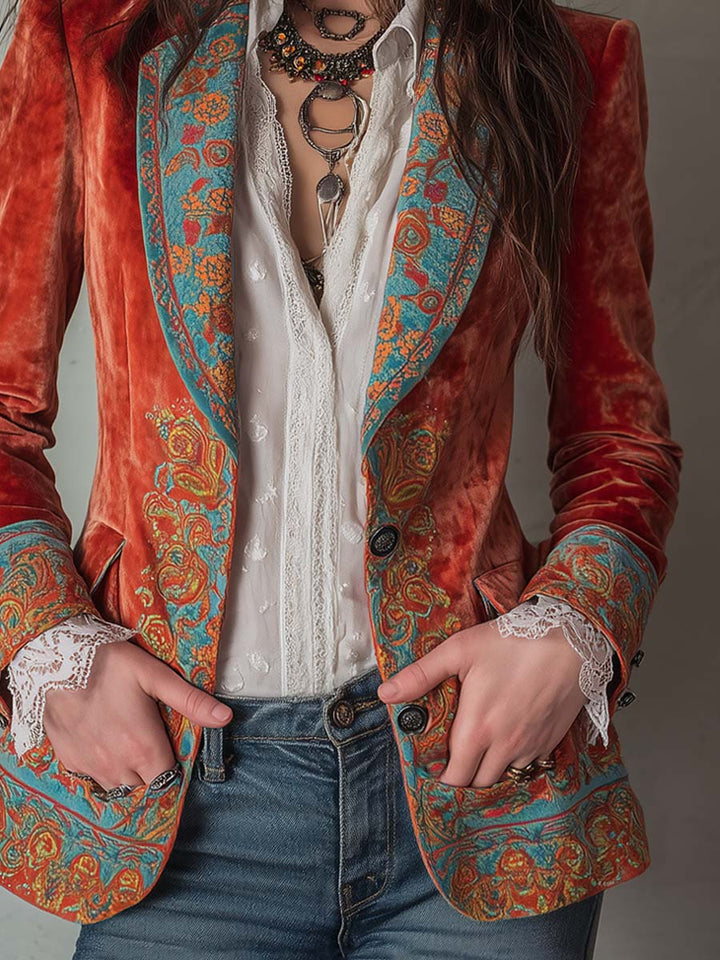 Annabel – Velvet Paisley Print Blazer
