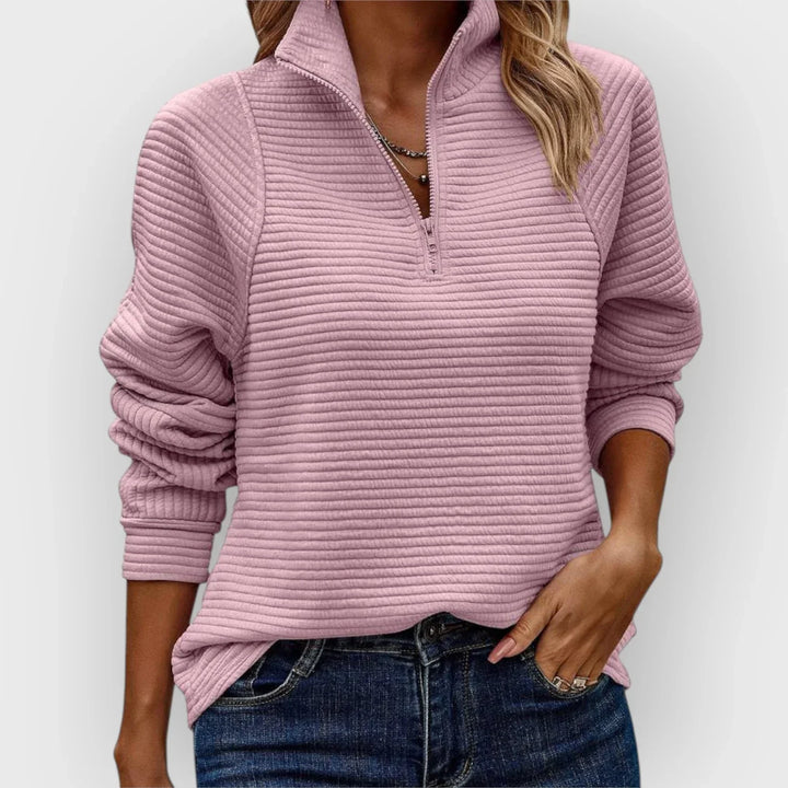 Marjory – Ribbed Half-Zip Pullover Sweatshirt