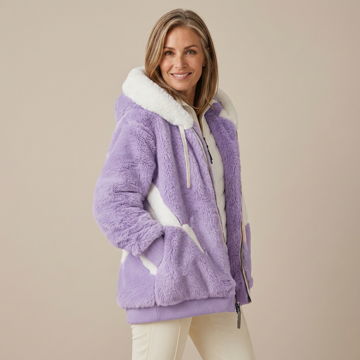 Juliet – Cosy Striped Faux Fur Hooded Jacket