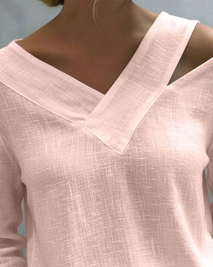 Vera – Off-Shoulder V-Neck Linen-Look Top