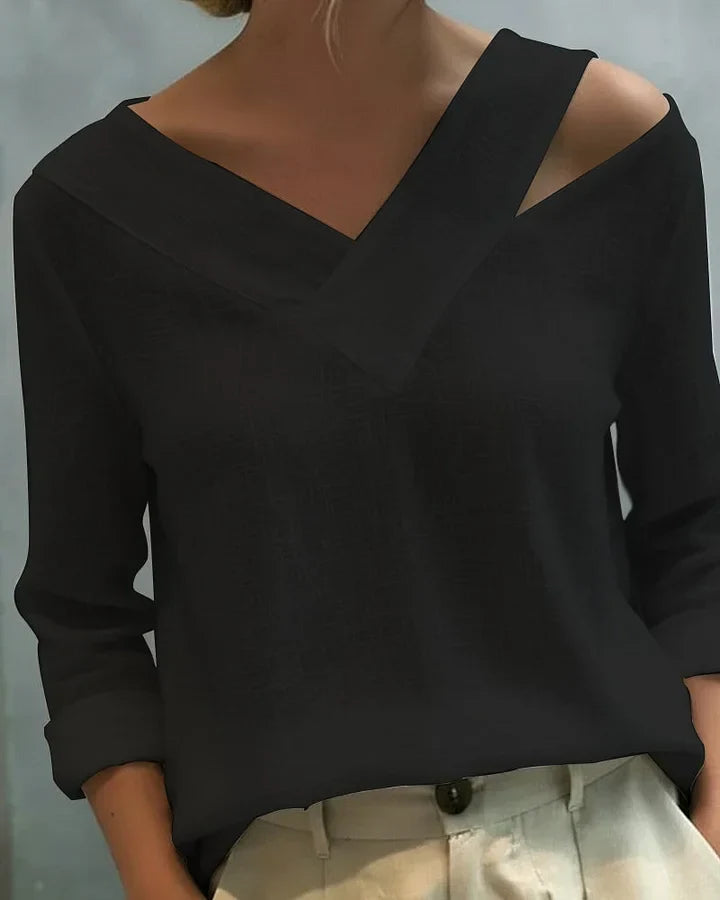 Vera – Off-Shoulder V-Neck Linen-Look Top
