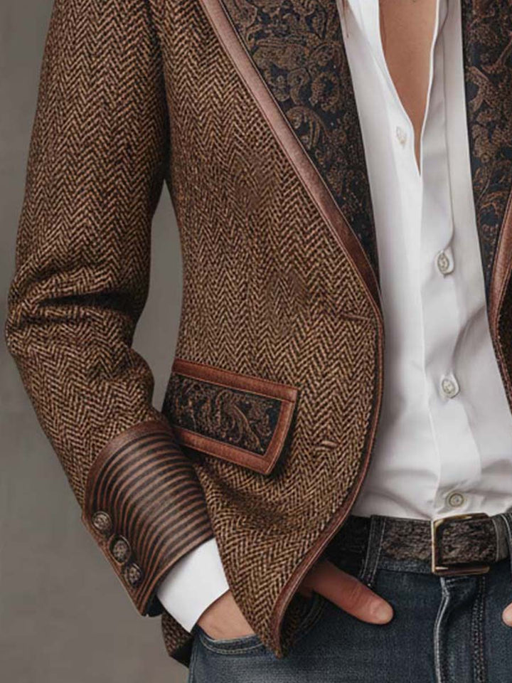 Esme – Herringbone Blazer with Printed Panels