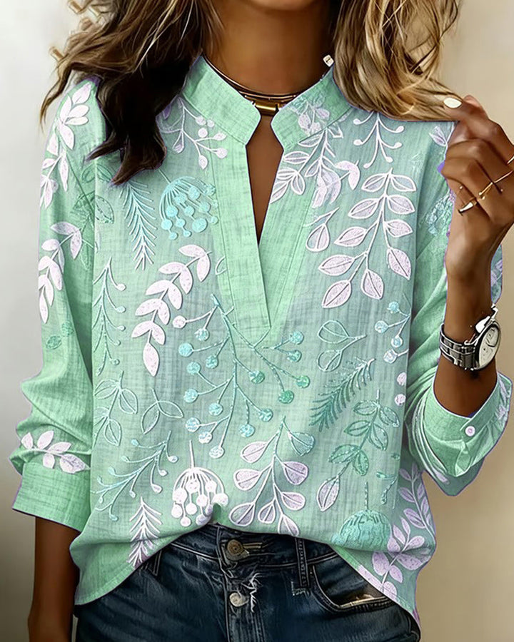 Edwina – Botanical Print Long Sleeve Blouse