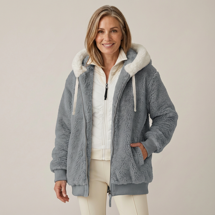 Juliet – Cosy Striped Faux Fur Hooded Jacket