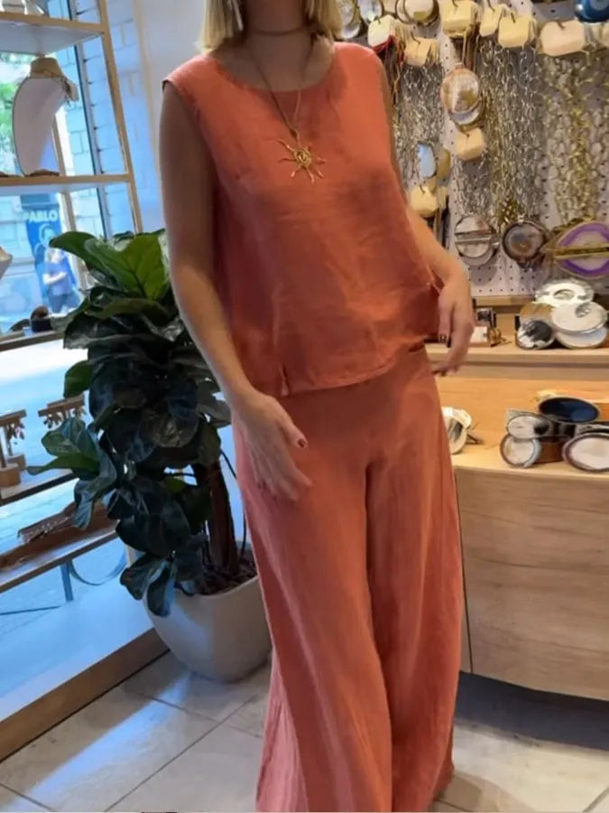 Perpetua – Linen-Look Vest and Wide-Leg Trouser Set