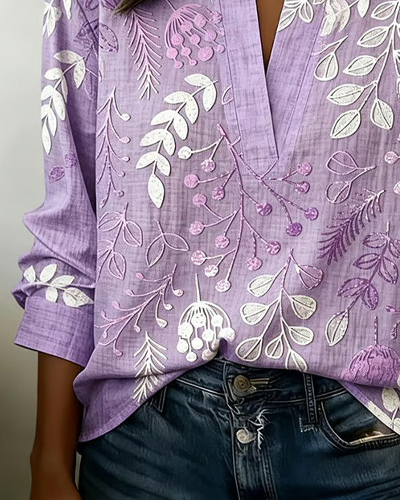 Edwina – Botanical Print Long Sleeve Blouse