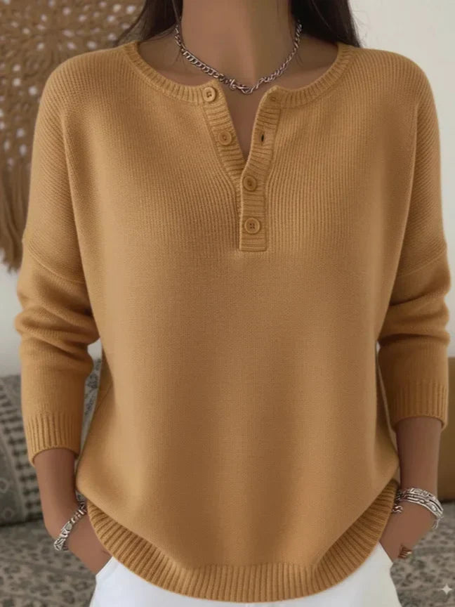 Marjorie – Henley Knit Button Jumper