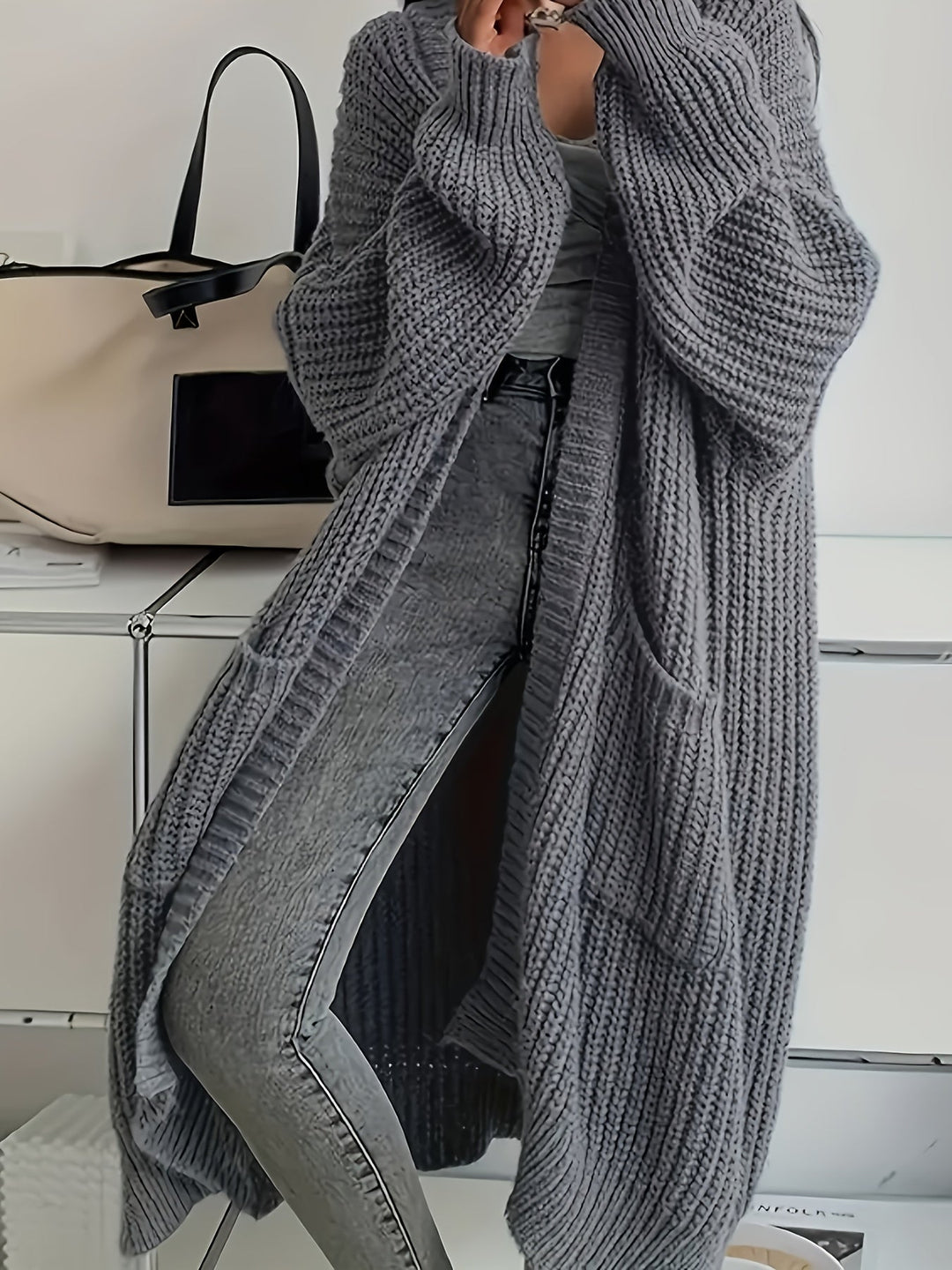 Ethel – Longline Chunky Knit Open Cardigan