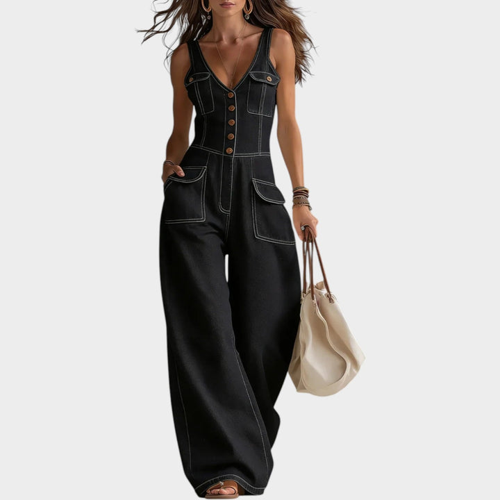 Nesta – Wide Leg Denim-Look Jumpsuit