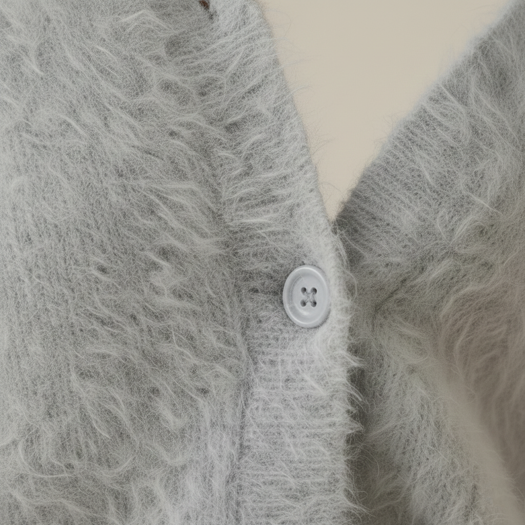 Barbara – Fluffy V-Neck Button-Up Cardigan