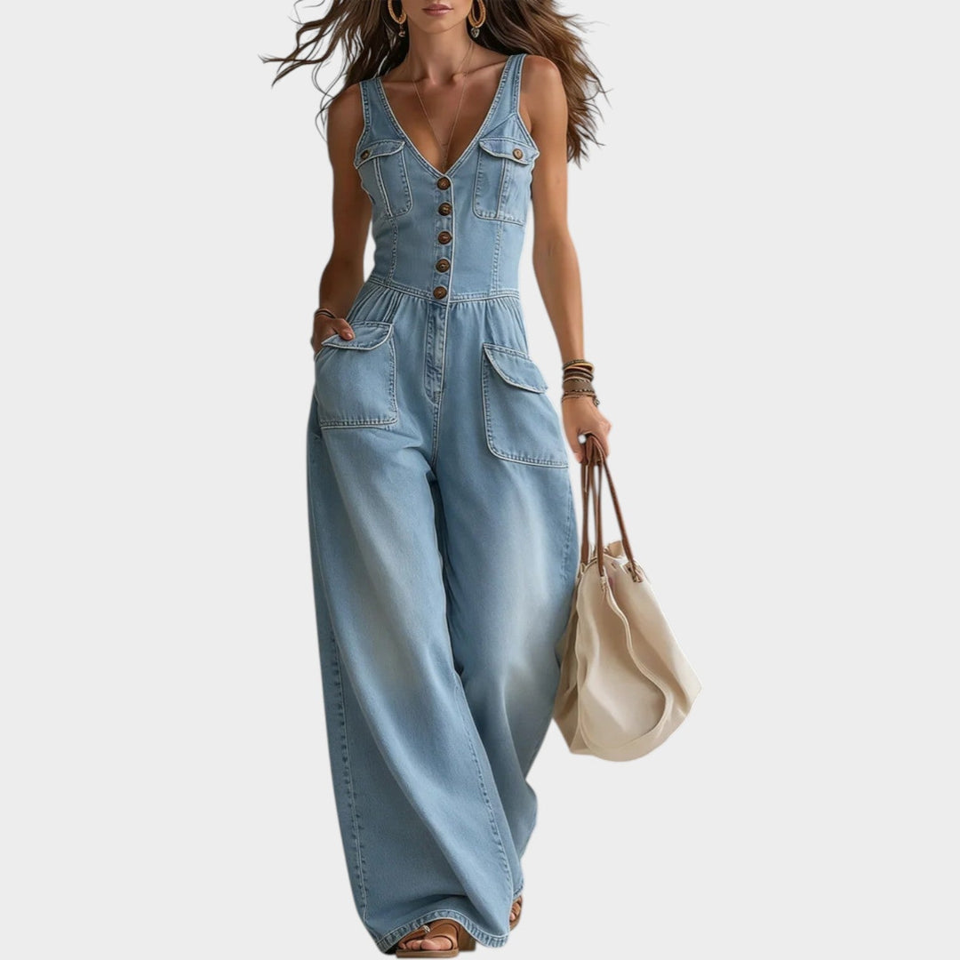 Nesta – Wide Leg Denim-Look Jumpsuit