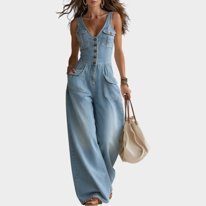 Nesta – Wide Leg Denim-Look Jumpsuit