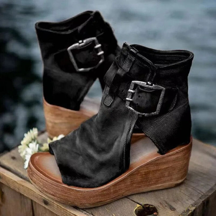 Jocelyn – Buckle Detail Wedge Sandal Boots