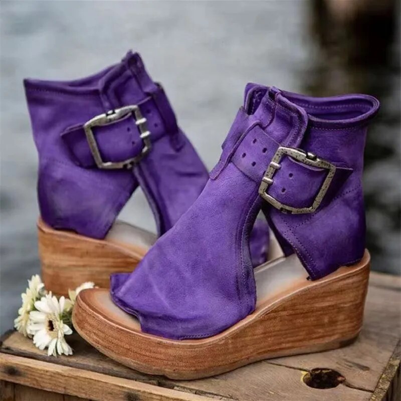 Jocelyn – Buckle Detail Wedge Sandal Boots