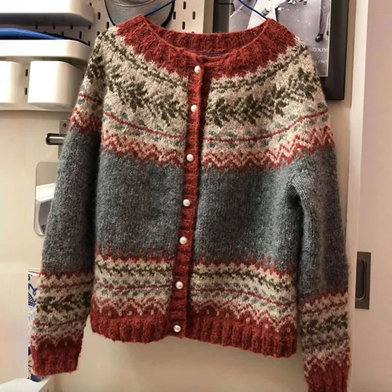Elaine – Fair Isle Knit Button-Up Cardigan