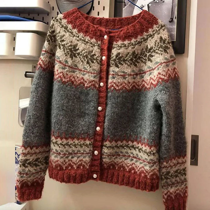 Elaine – Fair Isle Knit Button-Up Cardigan