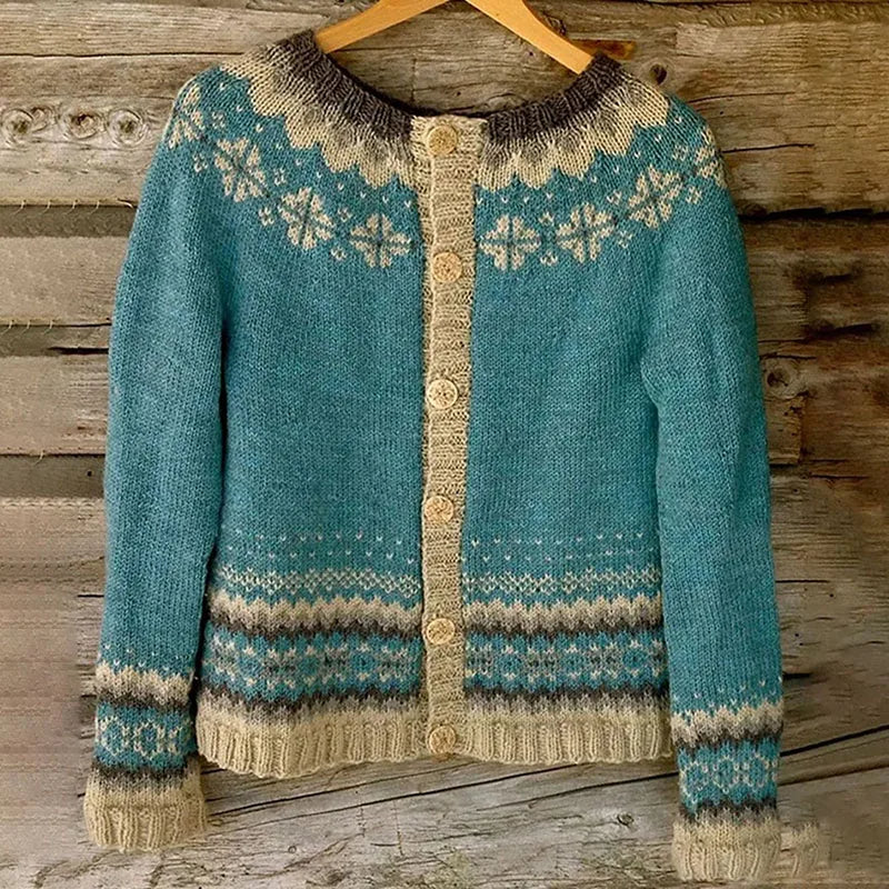 Linda – Fair Isle Knit Button-Up Cardigan