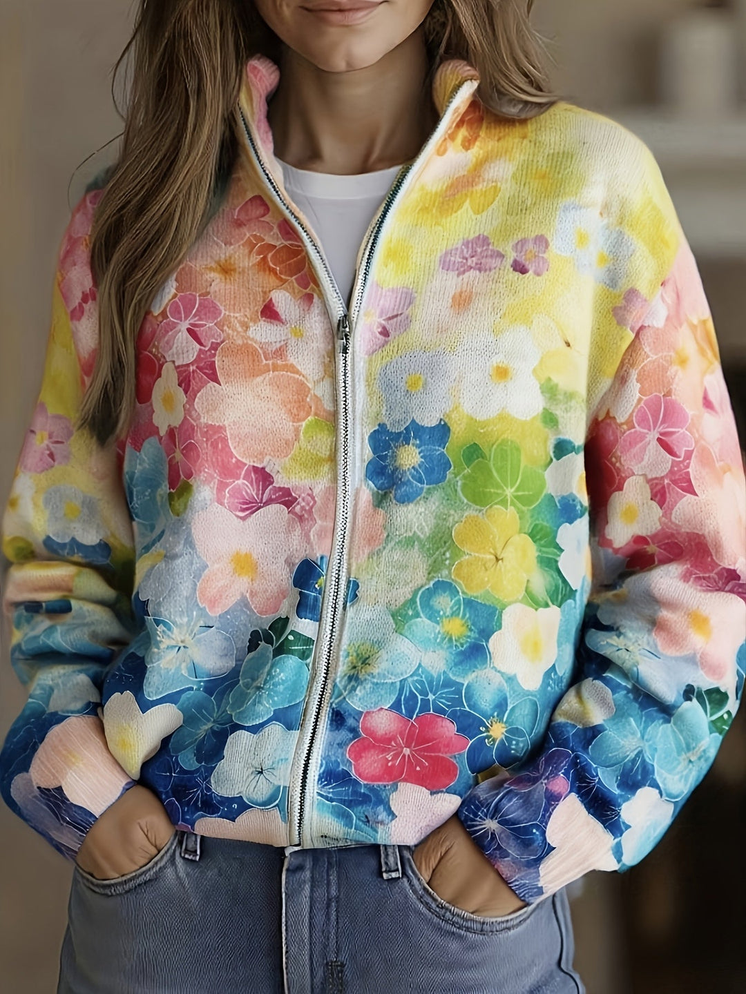 Dawn – Floral Zip-Up Bomber Jacket