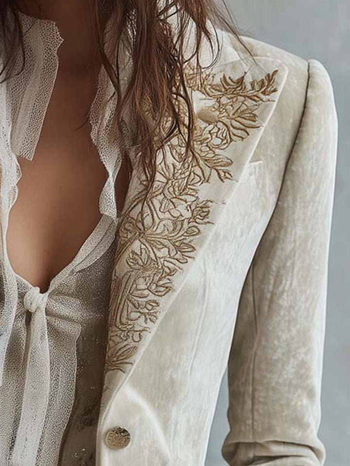 Hermione – Embroidered Blazer with Lace Cuff Detail