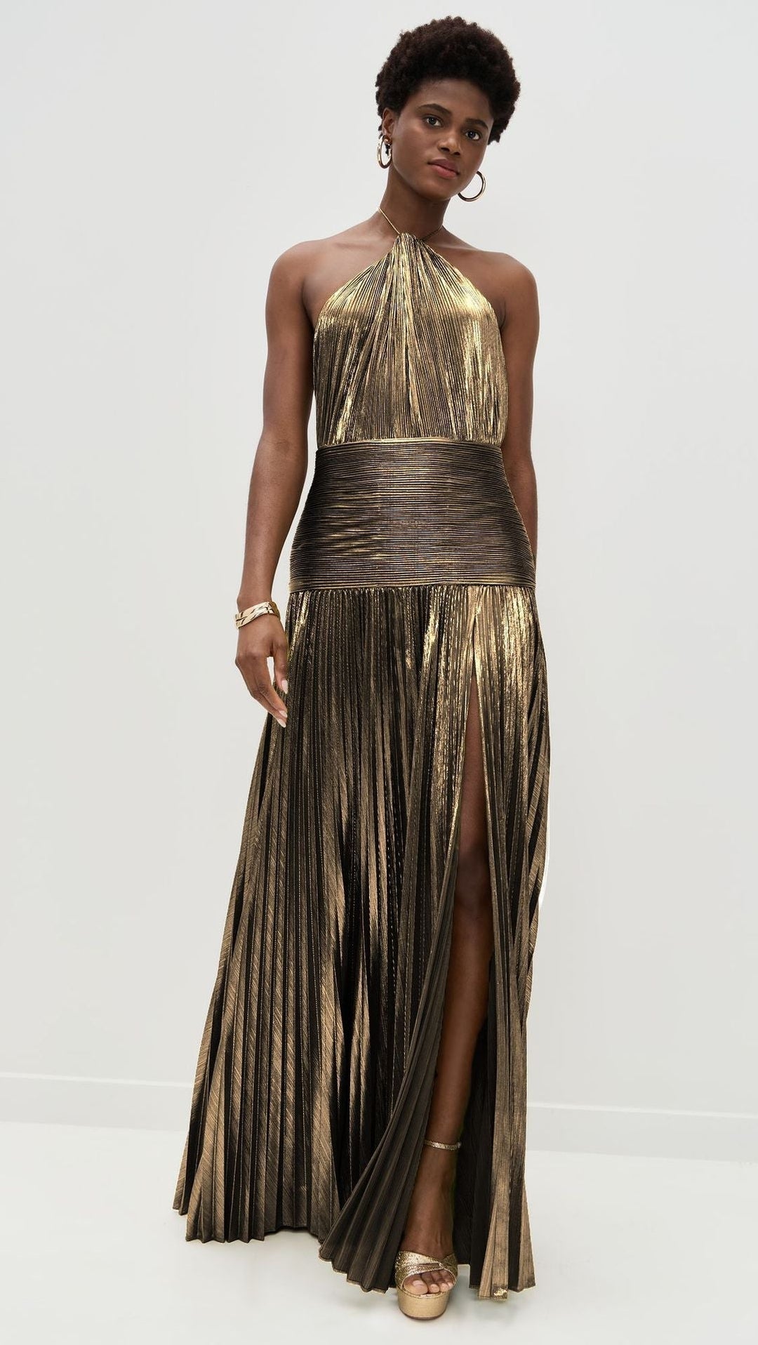 Kasey | Metallic Pleated Halter Gown