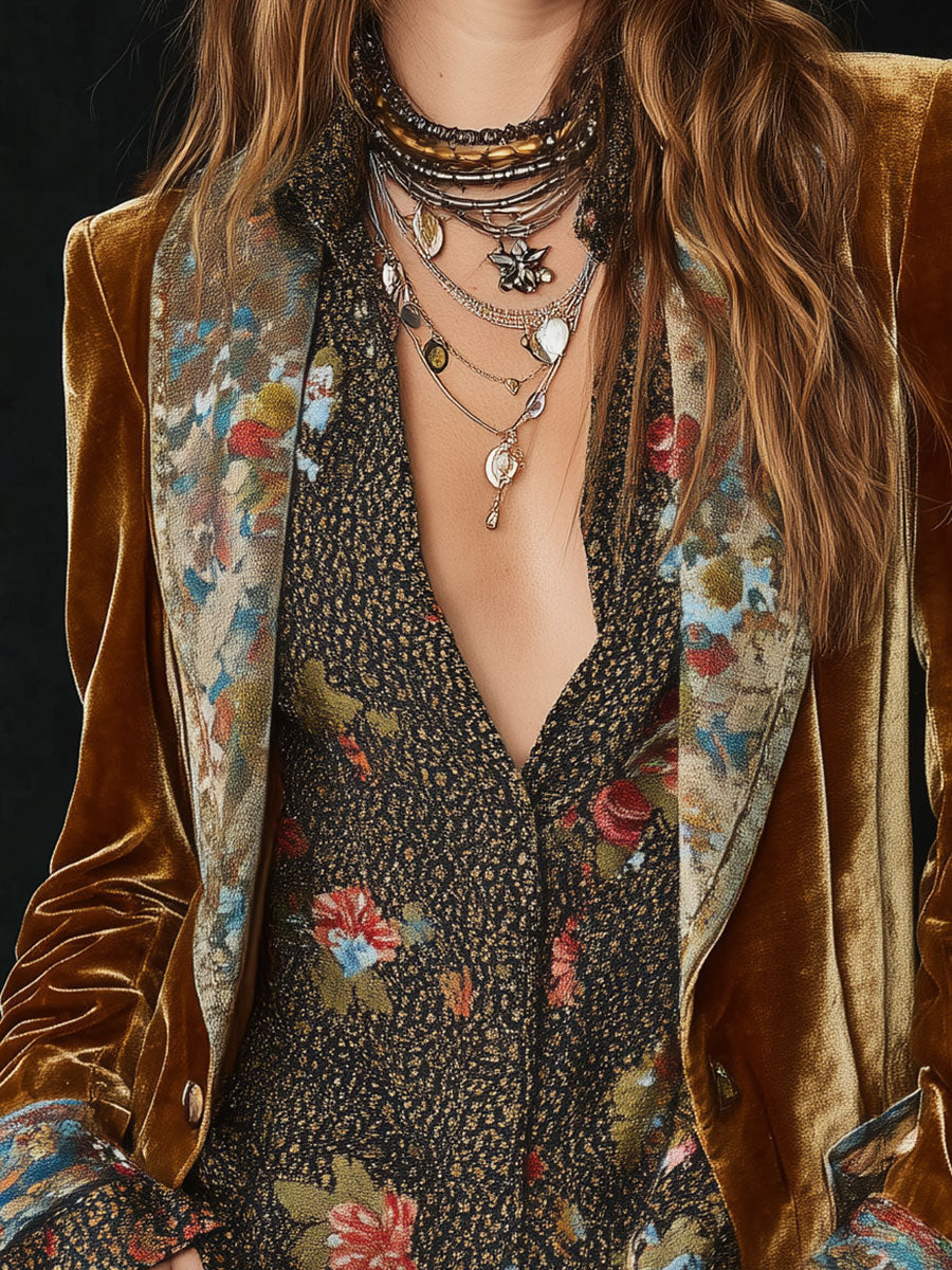 Ethel – Floral Patchwork Velvet Blazer