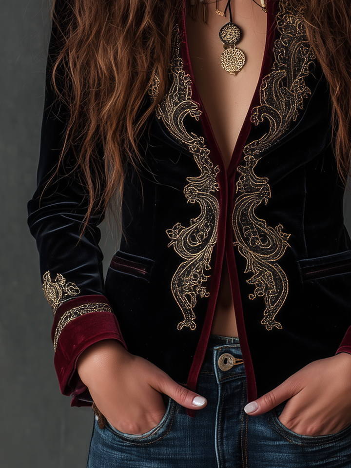 Harriet – Baroque Embroidered Velvet-Look Blazer
