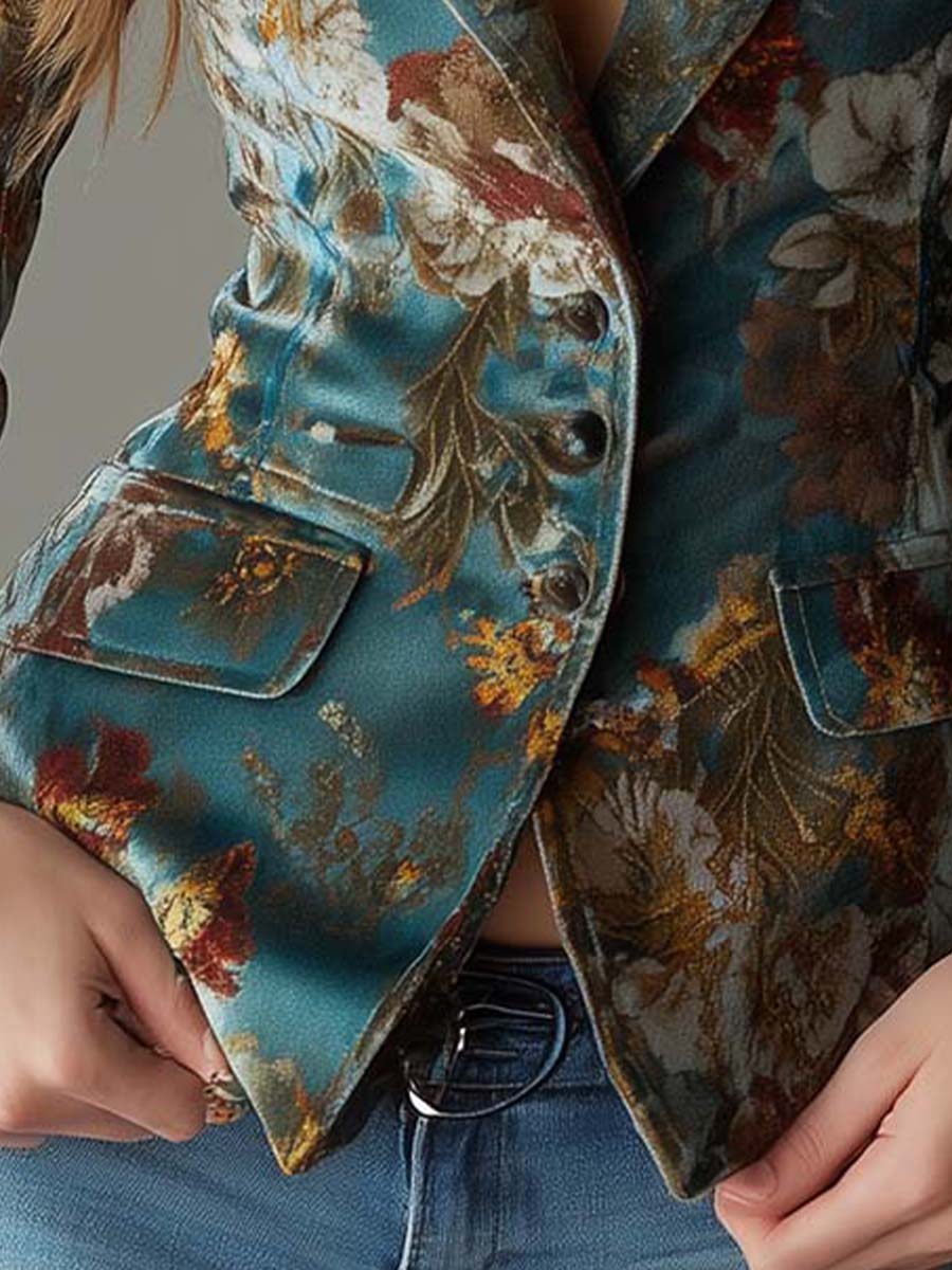 Marilyn – Tailored Floral Velvet-Look Blazer