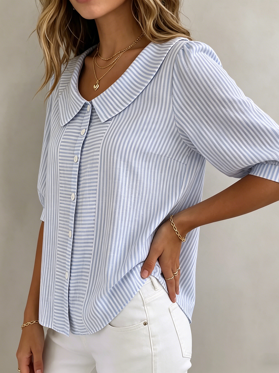 Honora – Striped Peter Pan Collar Blouse