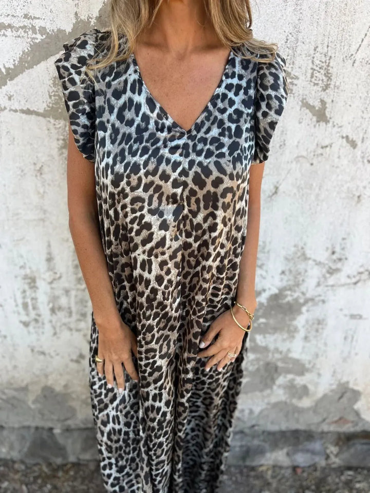 Freya – Leopard Print Midi Dress with Pockets