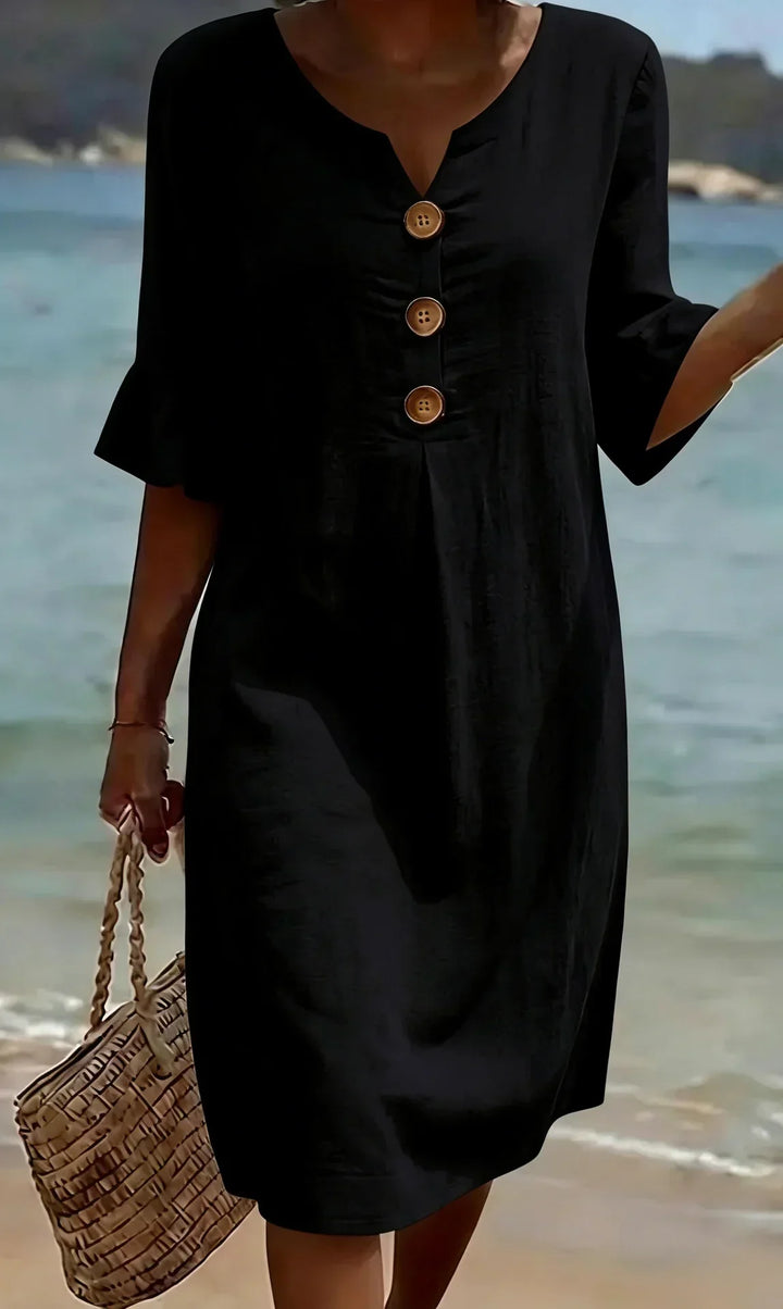 Paulina – Linen-Look Button-Front Midi Dress